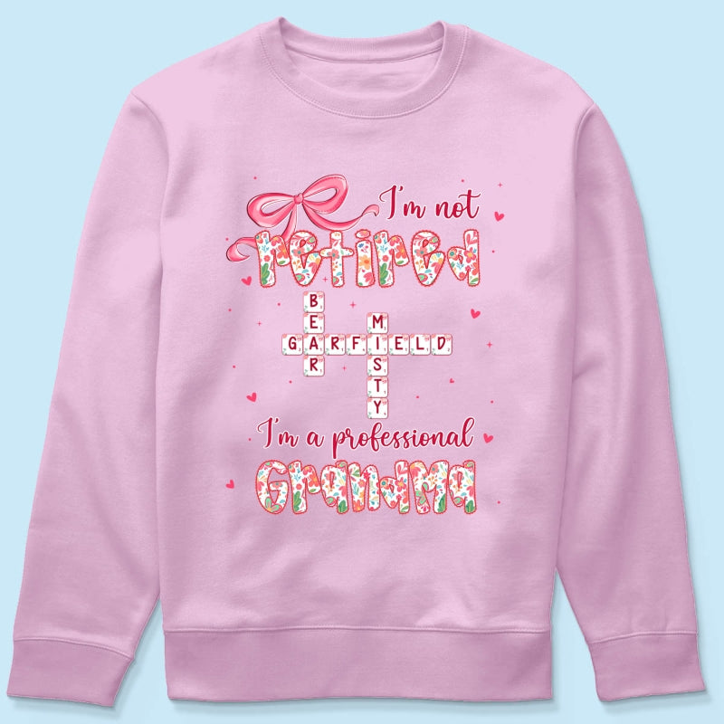 Coquette Not Retired Professional Grandma Crossword Art - Personalized Shirt - Gift For Grandma, Funny Shirt For Grandma