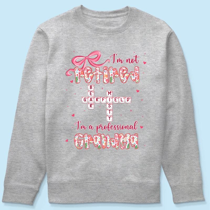 Coquette Not Retired Professional Grandma Crossword Art - Personalized Shirt - Gift For Grandma, Funny Shirt For Grandma