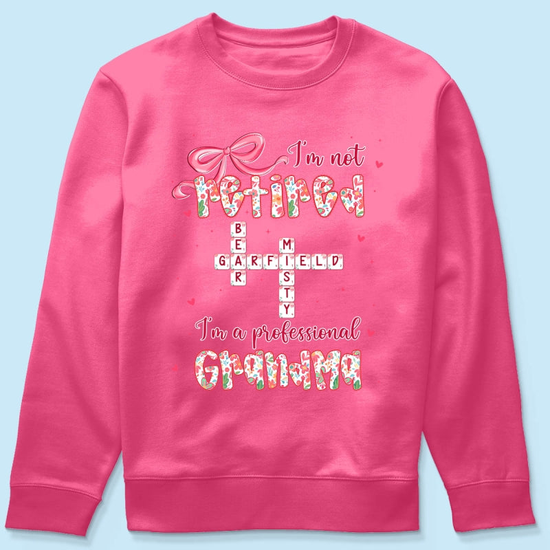 Coquette Not Retired Professional Grandma Crossword Art - Personalized Shirt - Gift For Grandma, Funny Shirt For Grandma