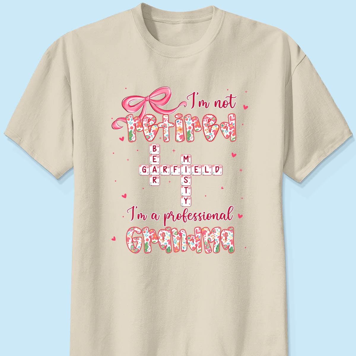 Coquette Not Retired Professional Grandma Crossword Art - Personalized Shirt - Gift For Grandma, Funny Shirt For Grandma
