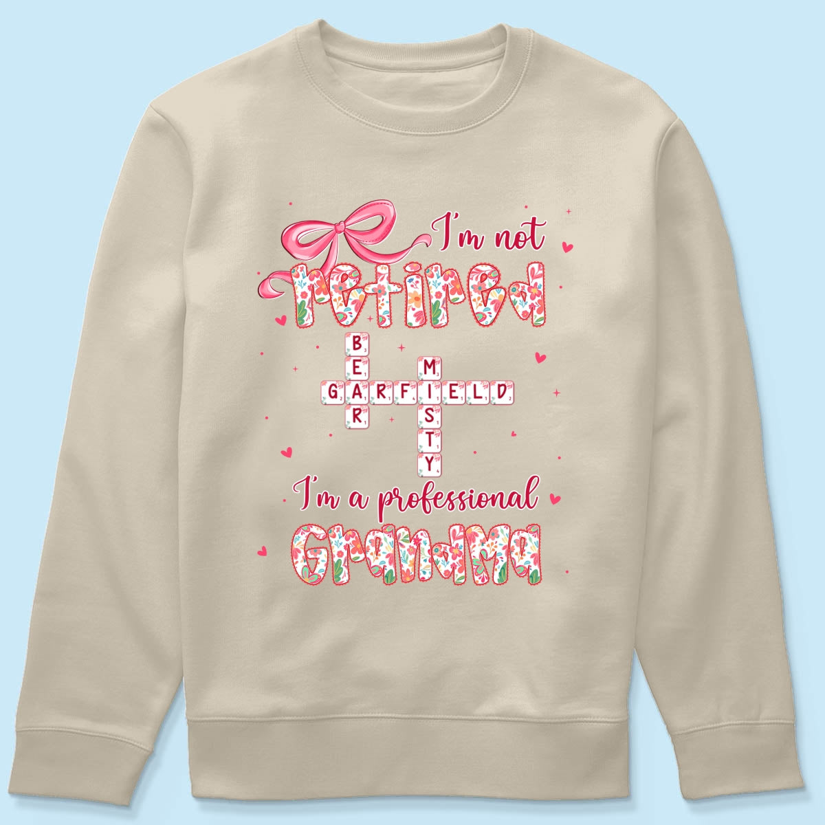 Coquette Not Retired Professional Grandma Crossword Art - Personalized Shirt - Gift For Grandma, Funny Shirt For Grandma
