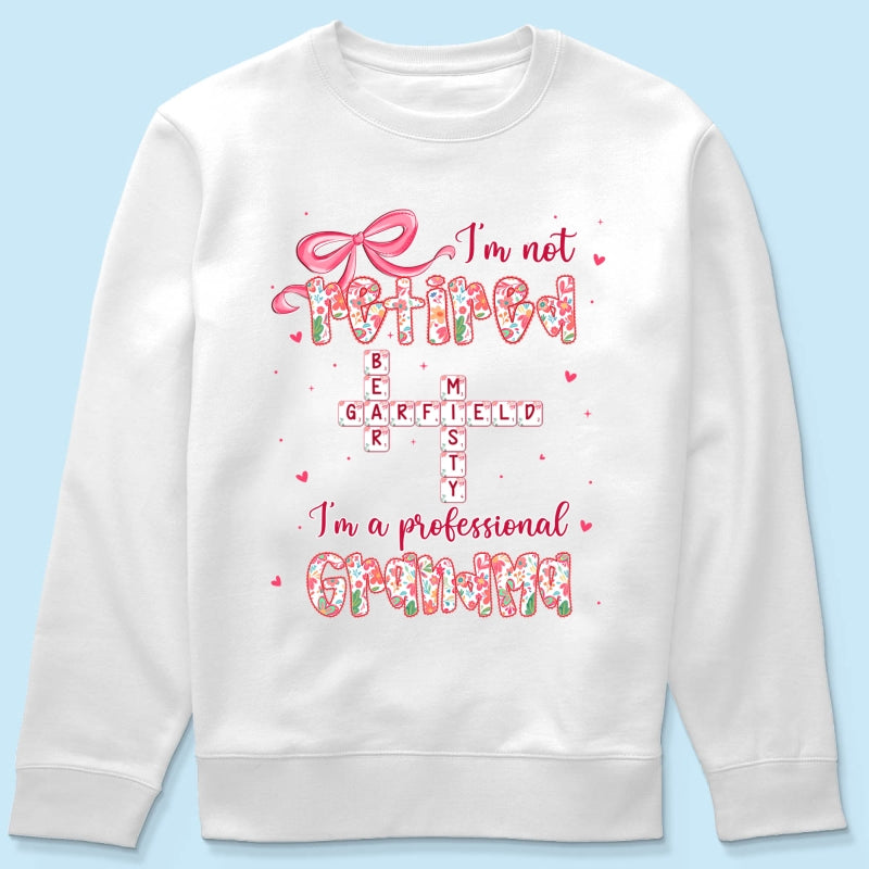 Coquette Not Retired Professional Grandma Crossword Art - Personalized Shirt - Gift For Grandma, Funny Shirt For Grandma