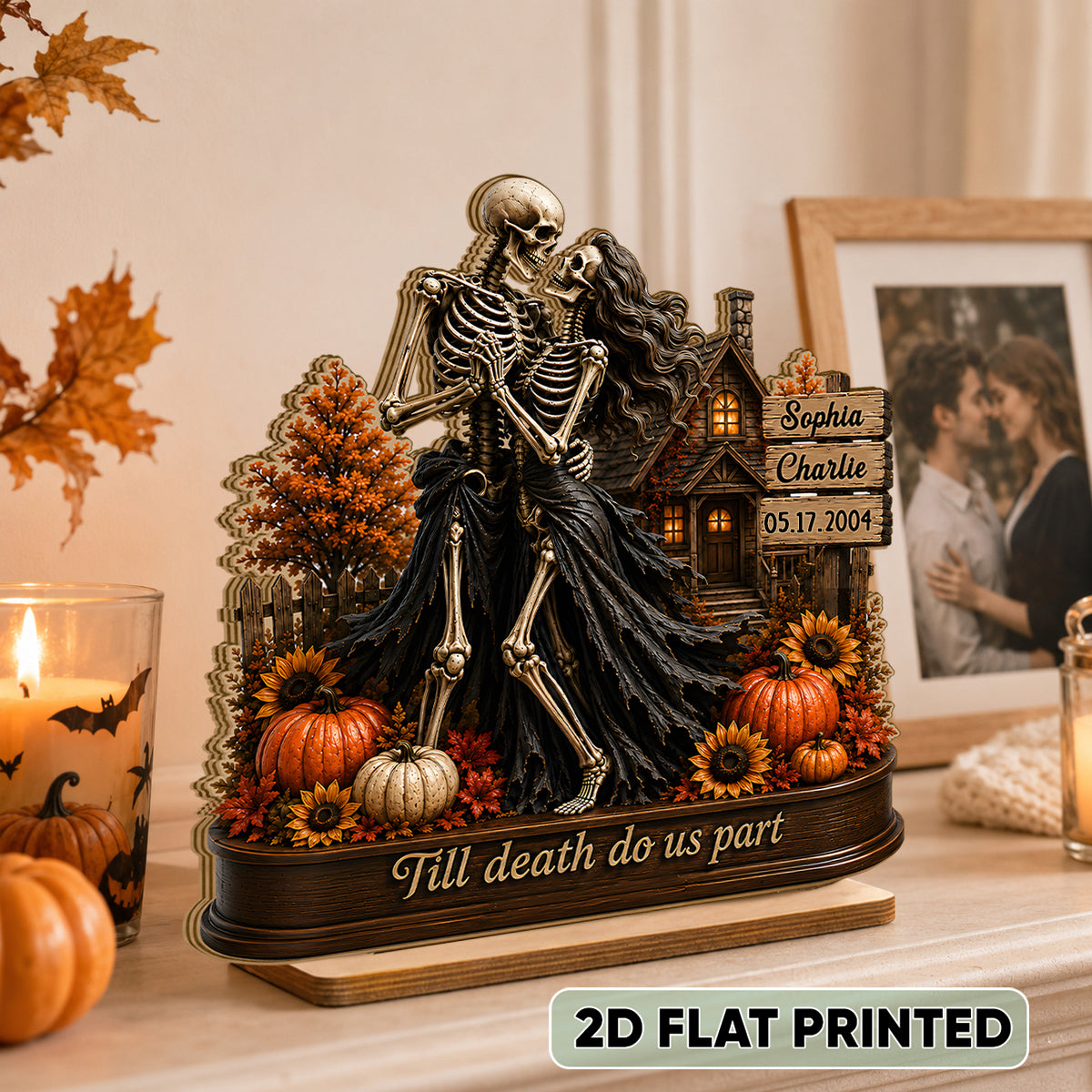 Till Death Do Us Part Fall Season Couple - Personalized 2-Layered Wooden Plaque - Fall Decor for Her, for Him