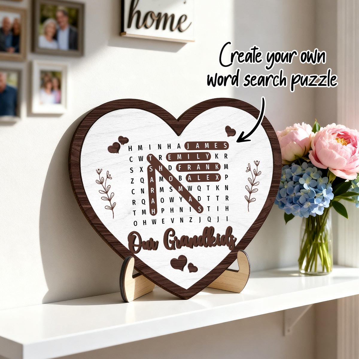 Our Grandkids Word Search Puzzle - Personalized 2-Layered Wooden Plaque - Gift for Grandma