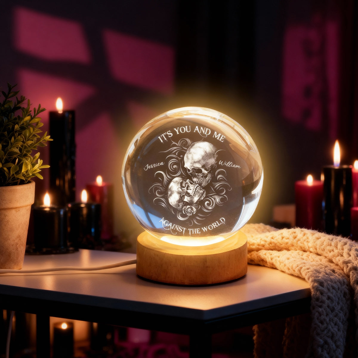 It's You and Me Against the World - Personalized Crystal Ball LED Night Light - Sentimental Valentine's Day Gift for Her, for Him