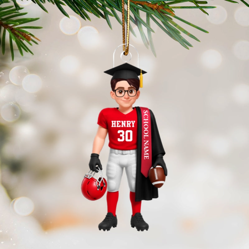 Football Boy 3D Effect Senior - Personalized Acrylic Ornament - Christmas Gift Graduation Gift