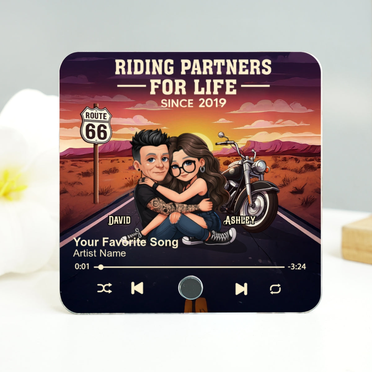 Bikers Couple Riding Partners for Life - Personalized Music Fridge Magnet - Gift for Him, Gift for Her
