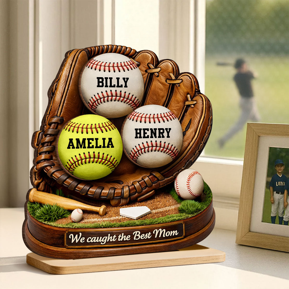 We Caught the Best Mom Dad Grandparents Baseball Softball - Personalized 2-Layered Wooden Plaque - Heartfelt Gift for Her, for Him