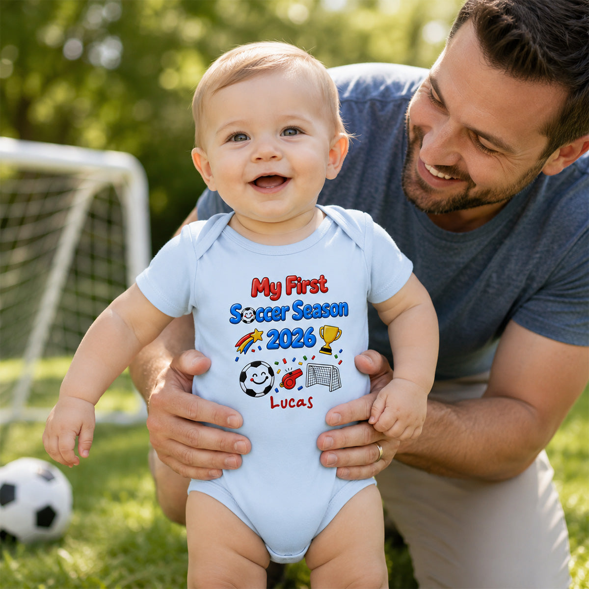 My First Soccer Season 2026 Baby Custom Name - Personalized Baby Apparel - 2026 Soccer World Champion Keepsake For Baby