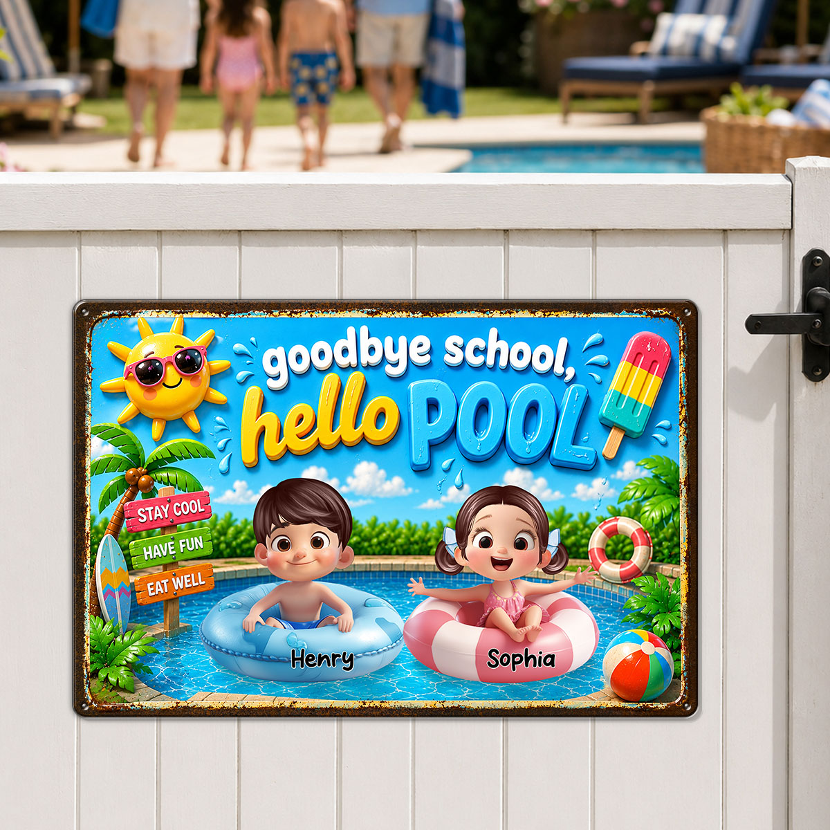 Goodbye School Hello Summer - Personalized Metal Sign - Summer Decorations