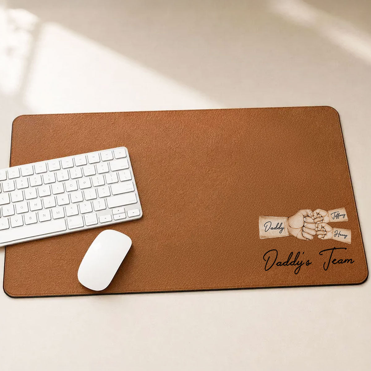 Daddy's Team Fist Bump - Personalized Desk Mat - Father's Day Gift For Dad, Husband