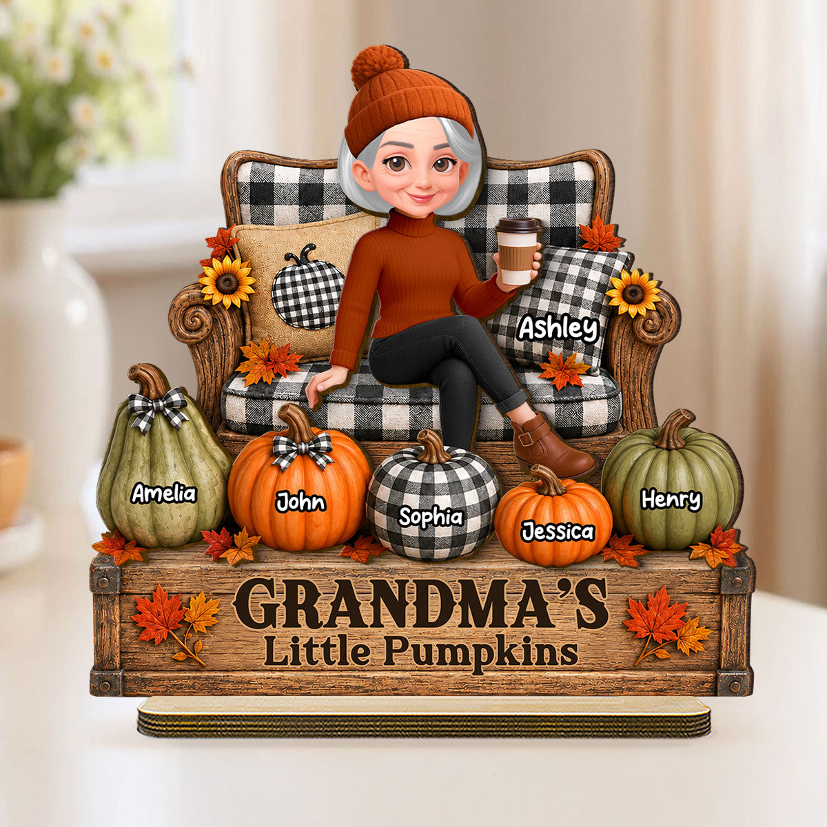 Fall Season Cozy Grandma's Little Pumpkins - Personalized 2-Layered Wooden Plaque - Fall Decor For Grandma