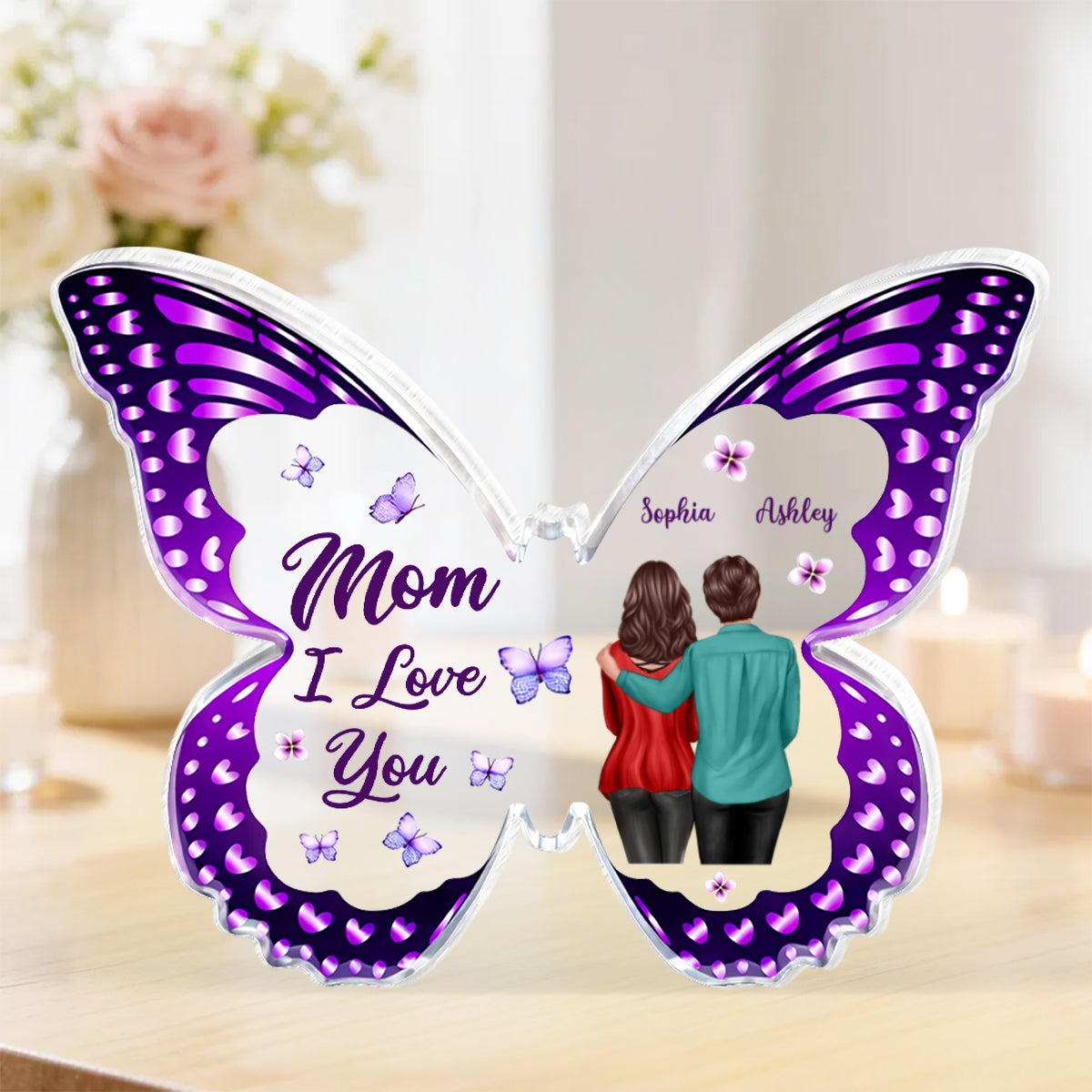 Mom I Love You Butterfly - Personalized Acrylic Block Plaque - Heartfelt Gift For Mom, Grandma