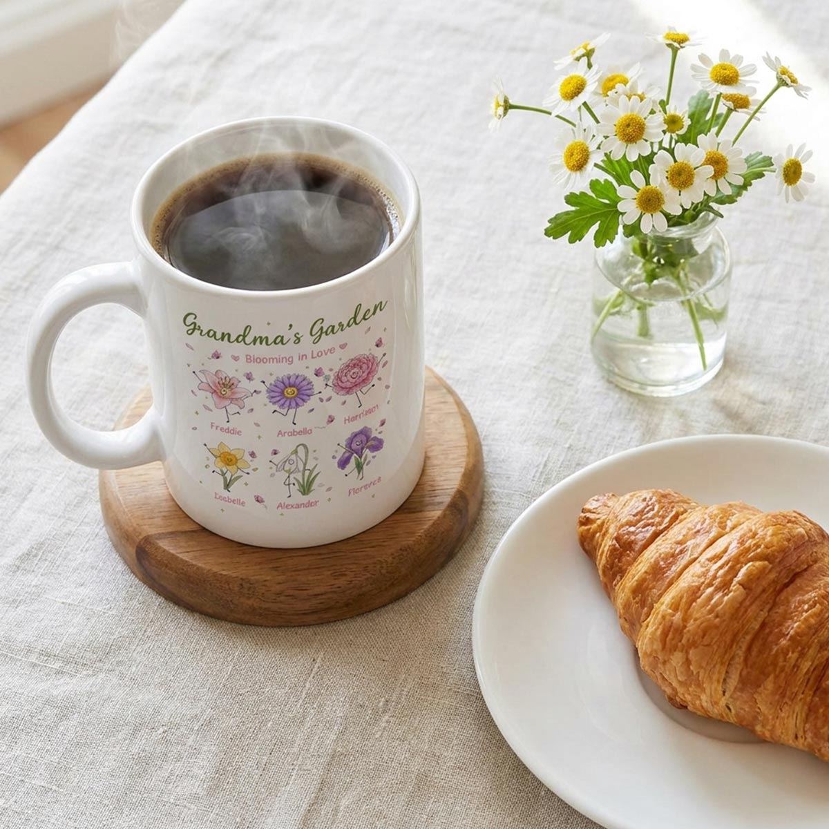 Grandma's Garden Cute Doodle Birth Month Flowers - Personalized Mug - Gift For Grandma