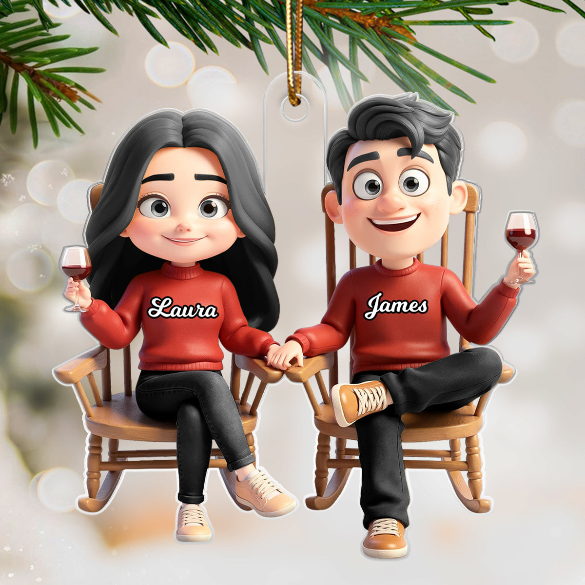 His and Hers Couple Sitting on Rocking Chair - Personalized Acrylic Ornament - Christmas Gift for him, Gift for her
