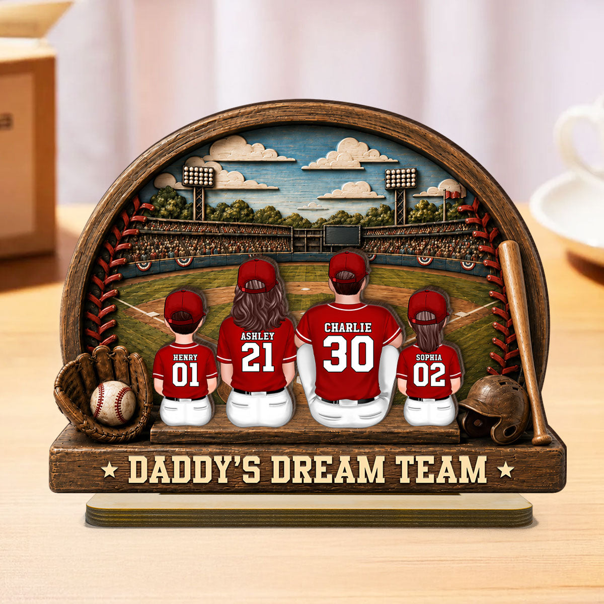 Retro Vintage Baseball Daddy's Dream Team - Personalized 2-Layered Wooden Plaque -  Gift For Dad