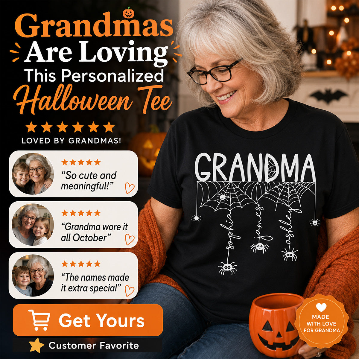 Grandma Mom Spooky Spiders - Personalized Shirt - Halloween Gift