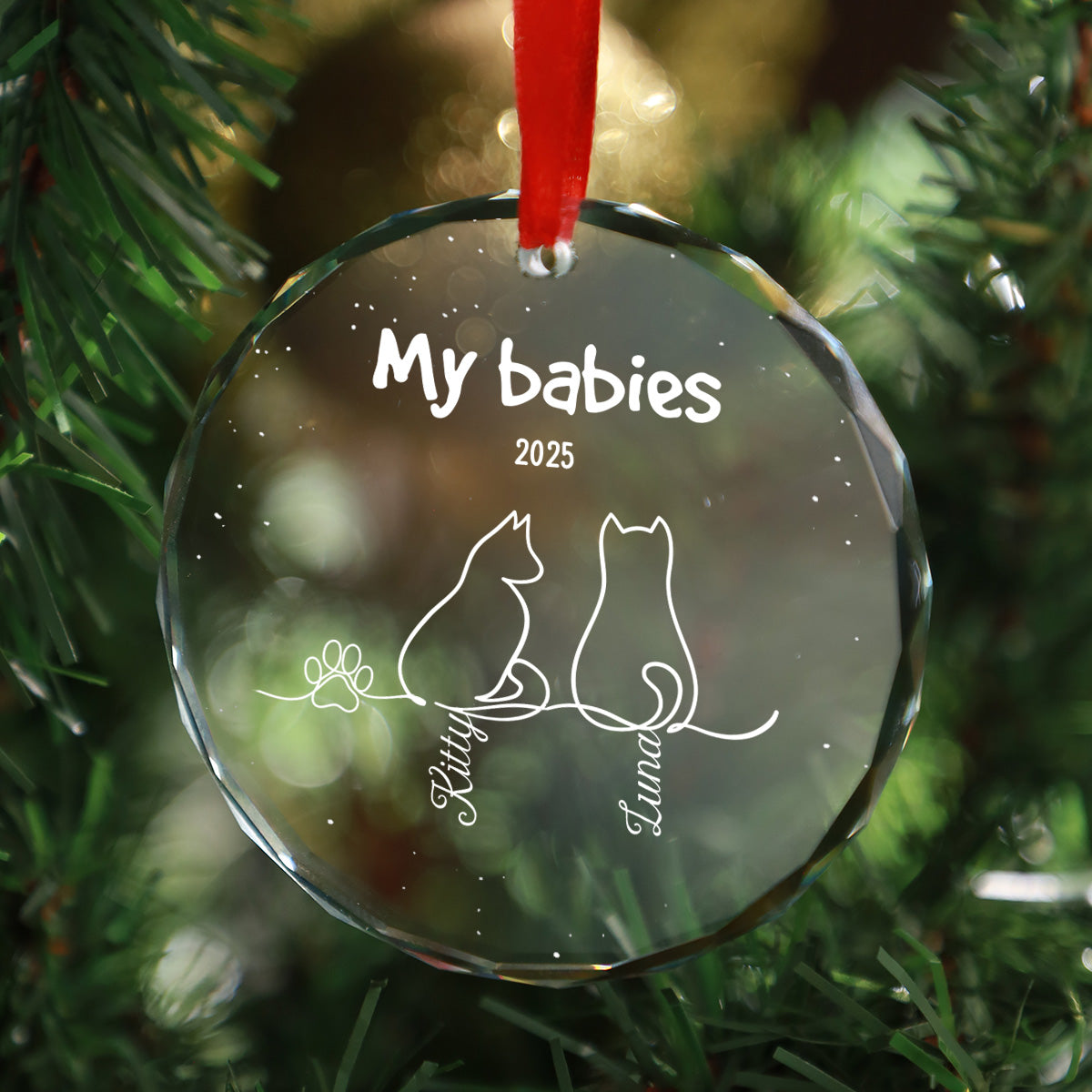 My Babies Cat Line Art - Personalized Glass Ornament - Christmas Ornament For Cat Lovers