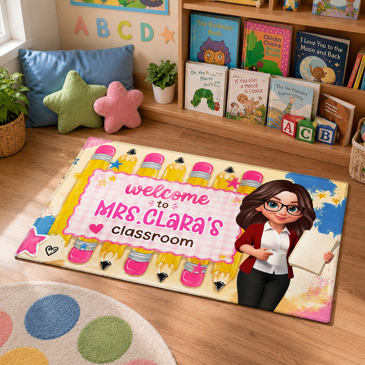Pastel Pencil Teacher Welcome To Classroom - Personalized Doormat - Back To School Gift For Teachers, Classroom Decors