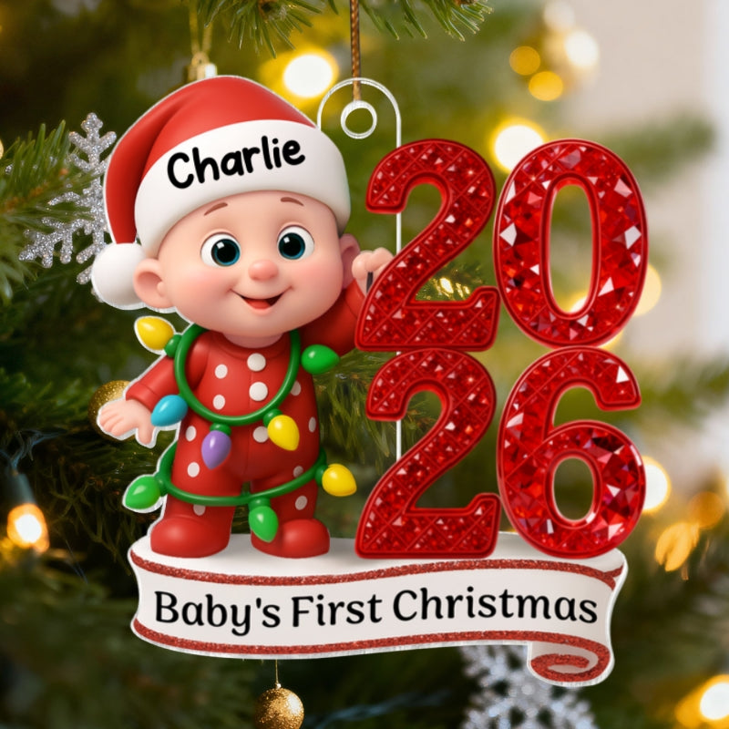 Baby's First Christmas 3D Effect Baby Standing By Year - Personalized Acrylic Ornament