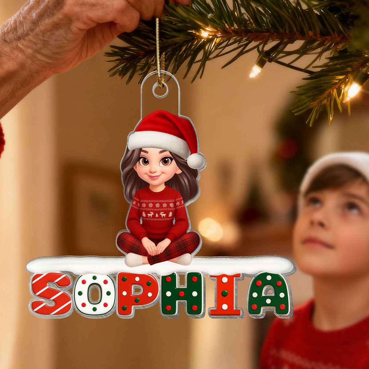 3D Effect Festive Family Member Name - Personalized Acrylic Ornament - Gift For Family