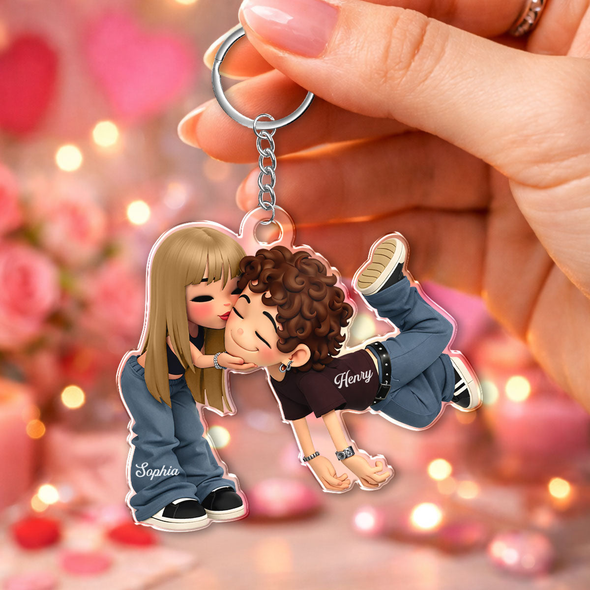 Romantic Cartoon Couple - Personalized Keychain - Gift for Couple