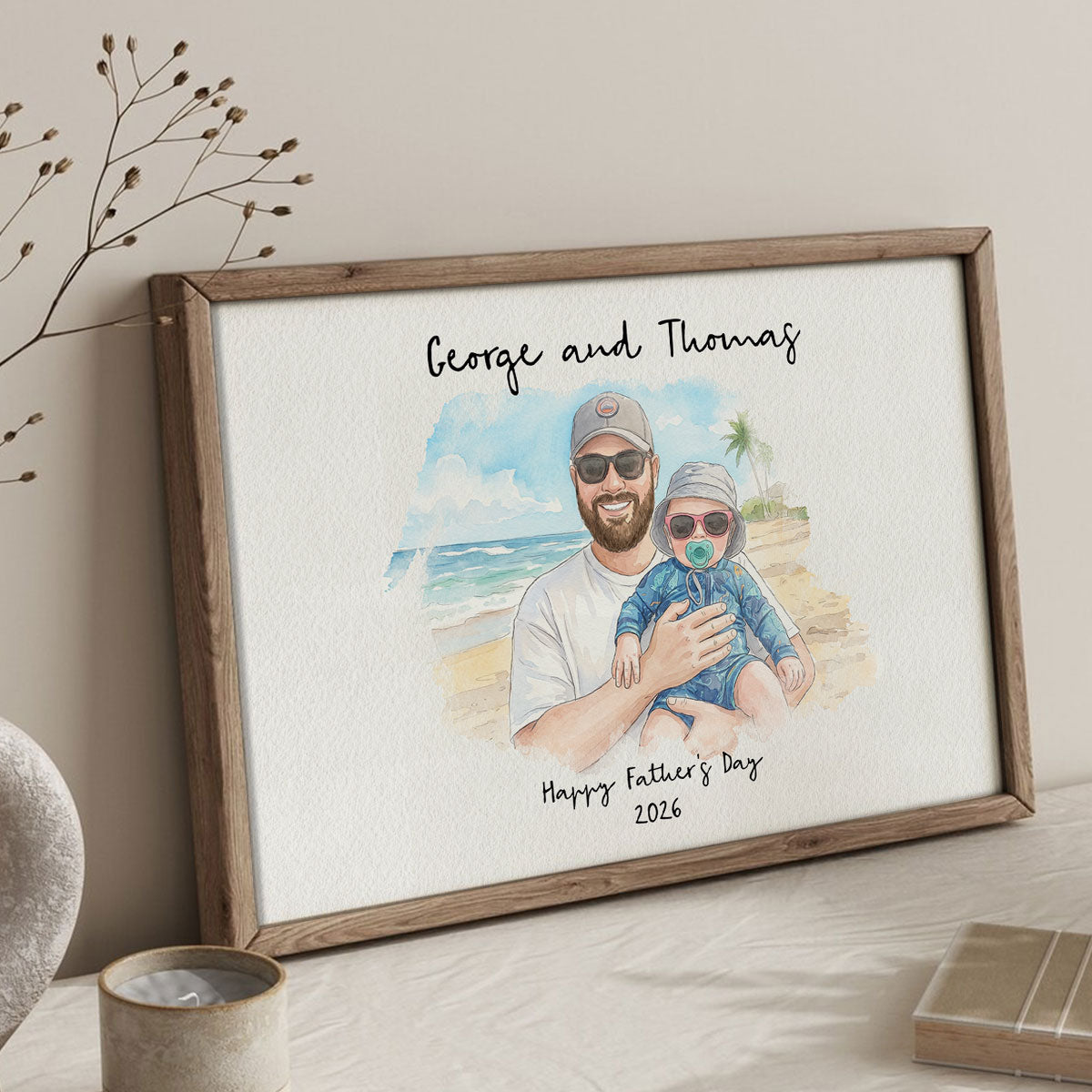Dad Daughter Son Custom Watercolor Portrait from Photo - Personalized Poster - Father's Day Gift for Him