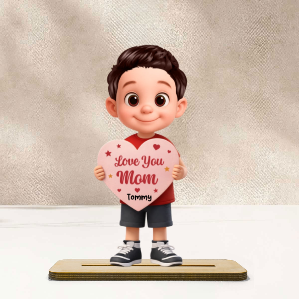Kid Holding Heart - Personalized 2-Layered Wooden Plaque - Mother's Day Gift for Mom, Wife