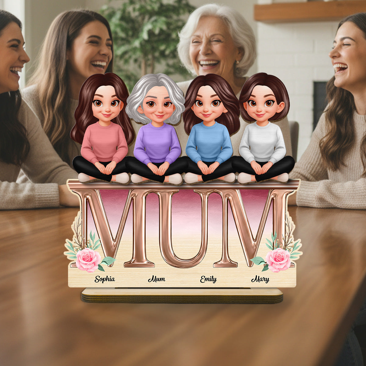 Floral MUM And Daughters Sons - Personalised 2-Layered Wooden Plaque - Gift For Mum