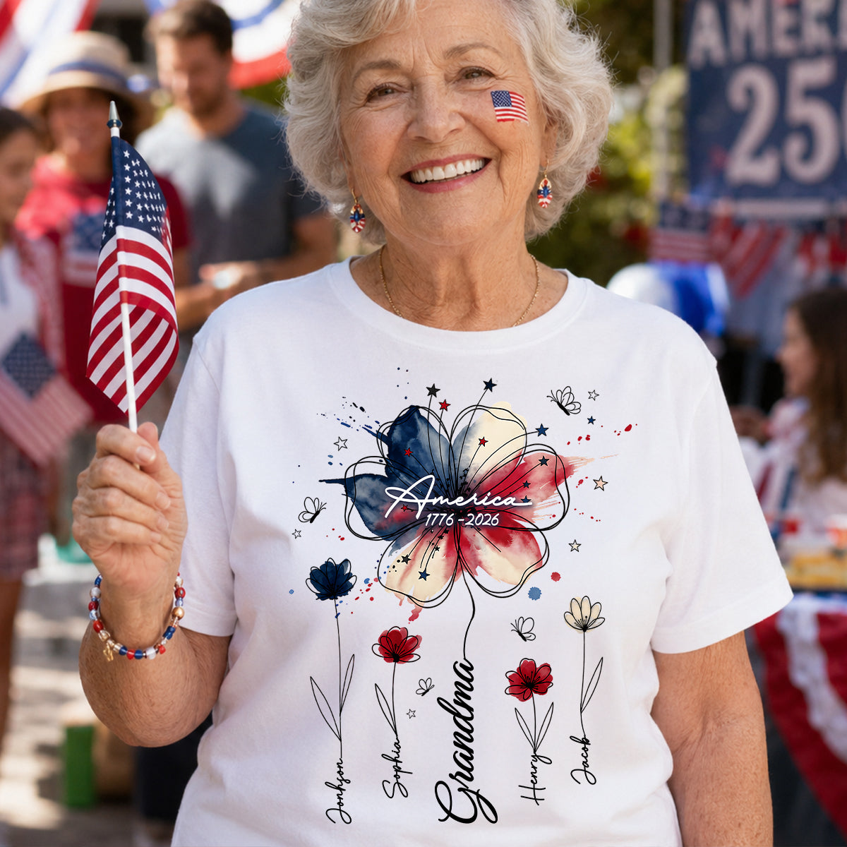 USA 250th Anniversary Floral Grandma - Personalized Shirt - Patriotic Gift for Grandma, Mom