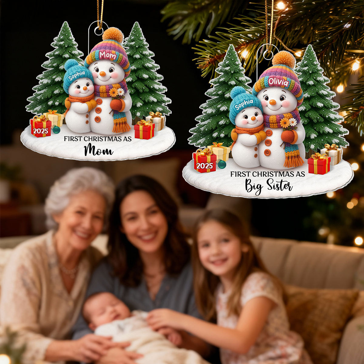 First Christmas As Grandma Mom Big Sister Snowman - Personalized Acrylic Ornament - Christmas Gift for Grandma, Mom, Big Sister