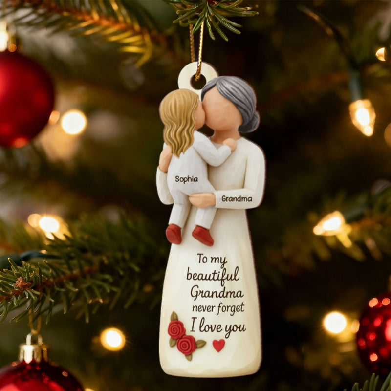 Grandma Hugging Grandkid 3D Effect - Personalized Wooden Ornament