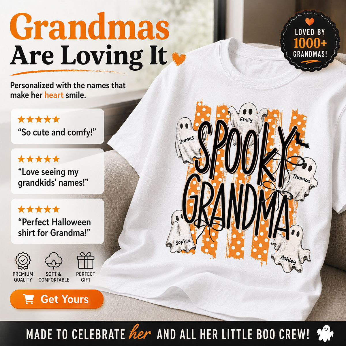 Spooky Grandma Striped Halloween Ghosts - Personalized Shirt