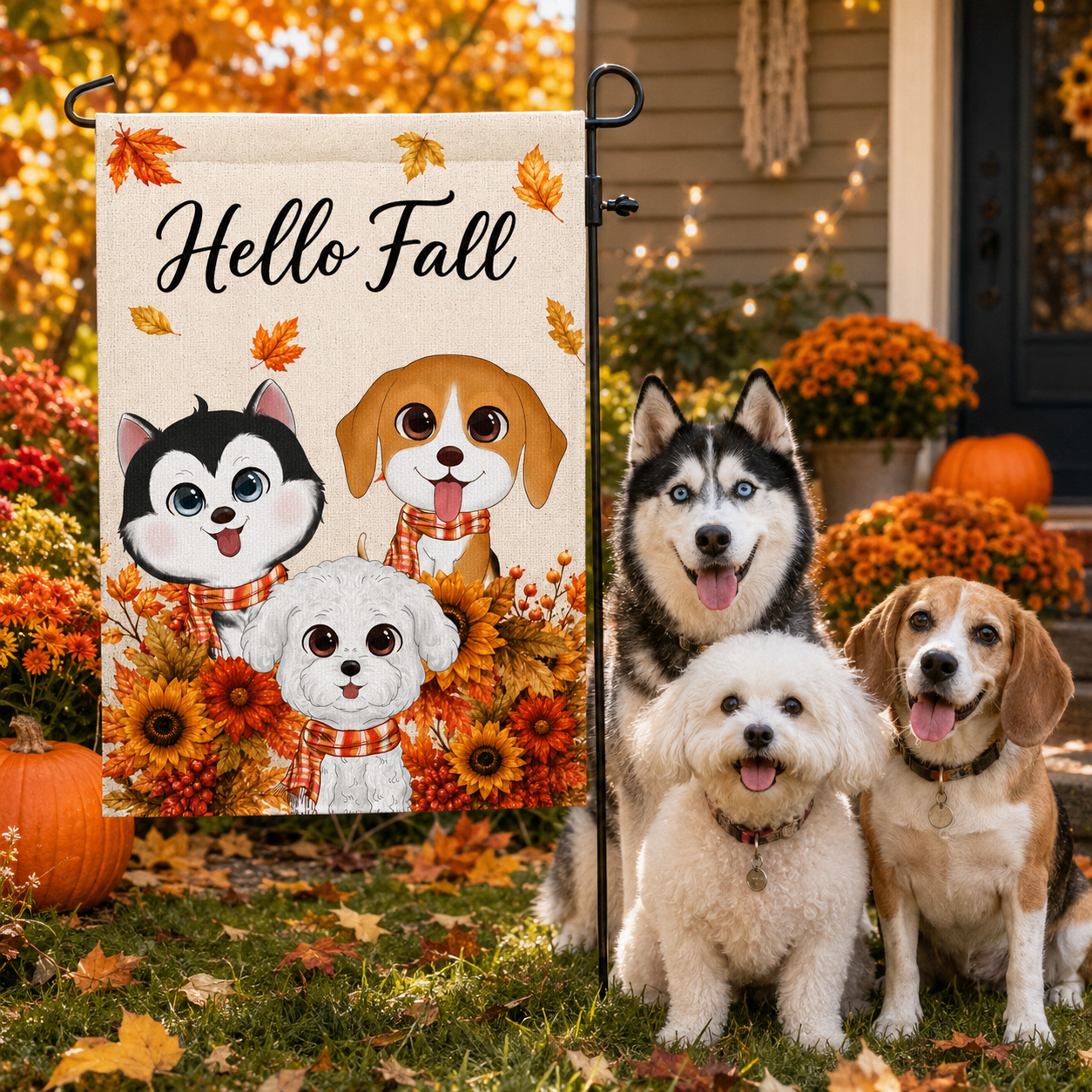 Cute Dogs Welcome - Personalized Garden Flag - Cozy Fall Decor for Dog Lovers