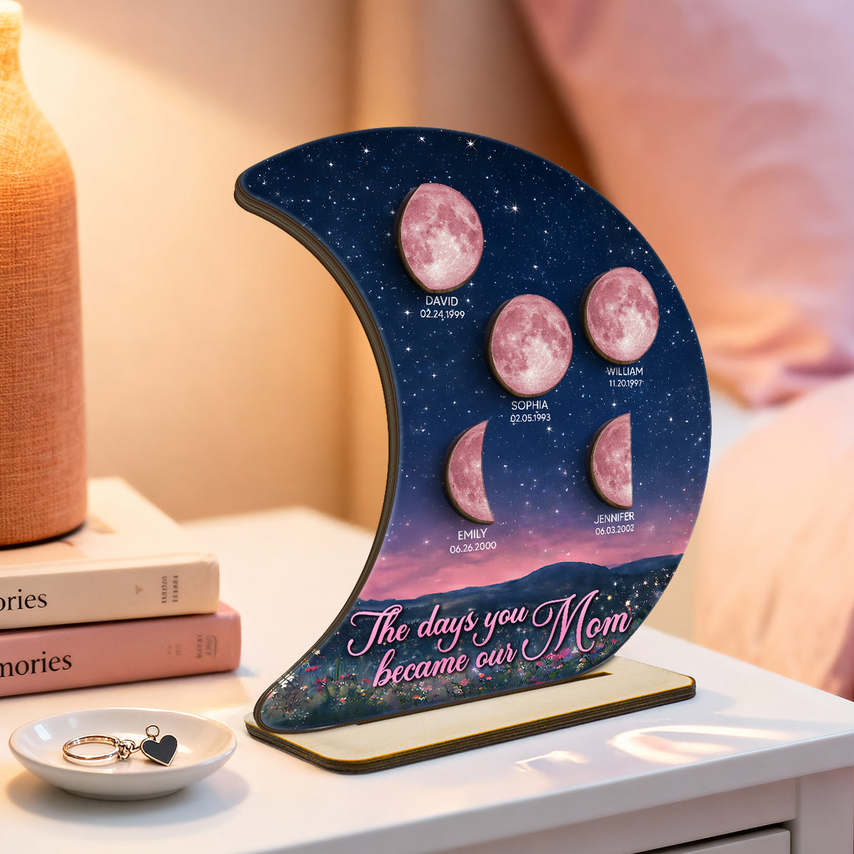 The Days You Became Our Mom Custom Moon Phase - Personalized 2-Layered Wooden Plaque - Heartfelt Gift For Mom, Grandma