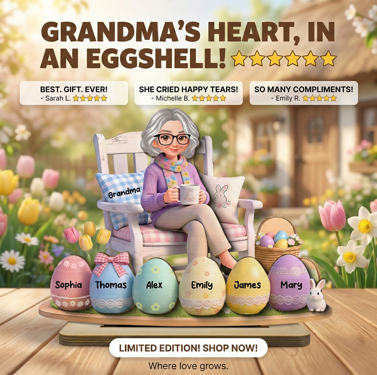 Grandma Little Easter Eggs - Personalized 2-Layered Wooden Plaque - Gift For Grandma