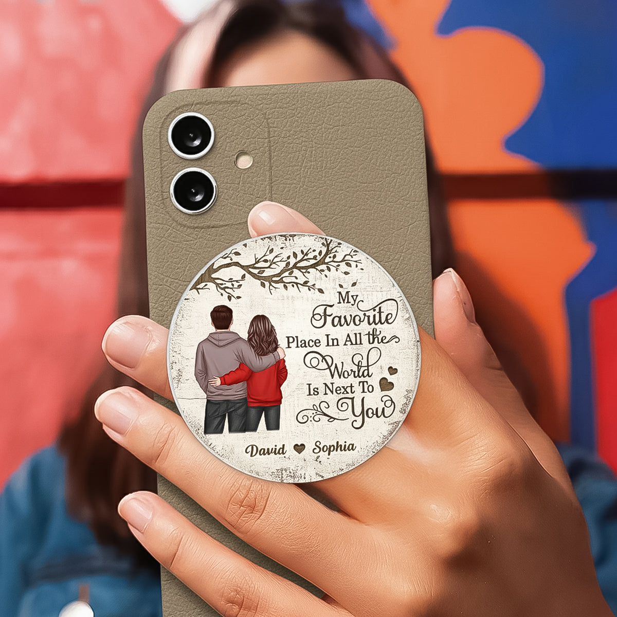 Couple Back View Favorite Place In The World - Personalized Acrylic Magnetic Phone Grip - Anniversary, Valentine's Day Gift, Gift For Her, Gift For Him