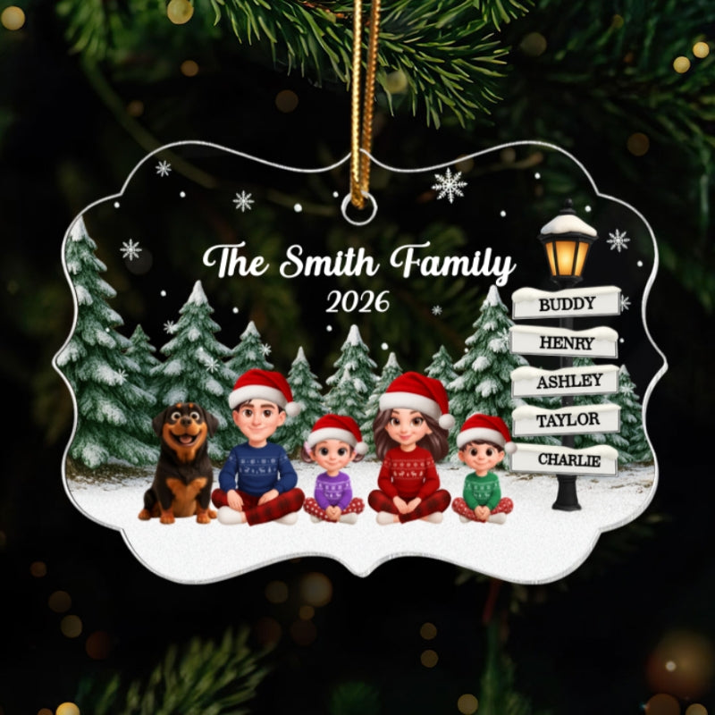 Christmas Snowy Sign Posts Beautiful Family Together - Personalized Acrylic Ornament - Gift For Family