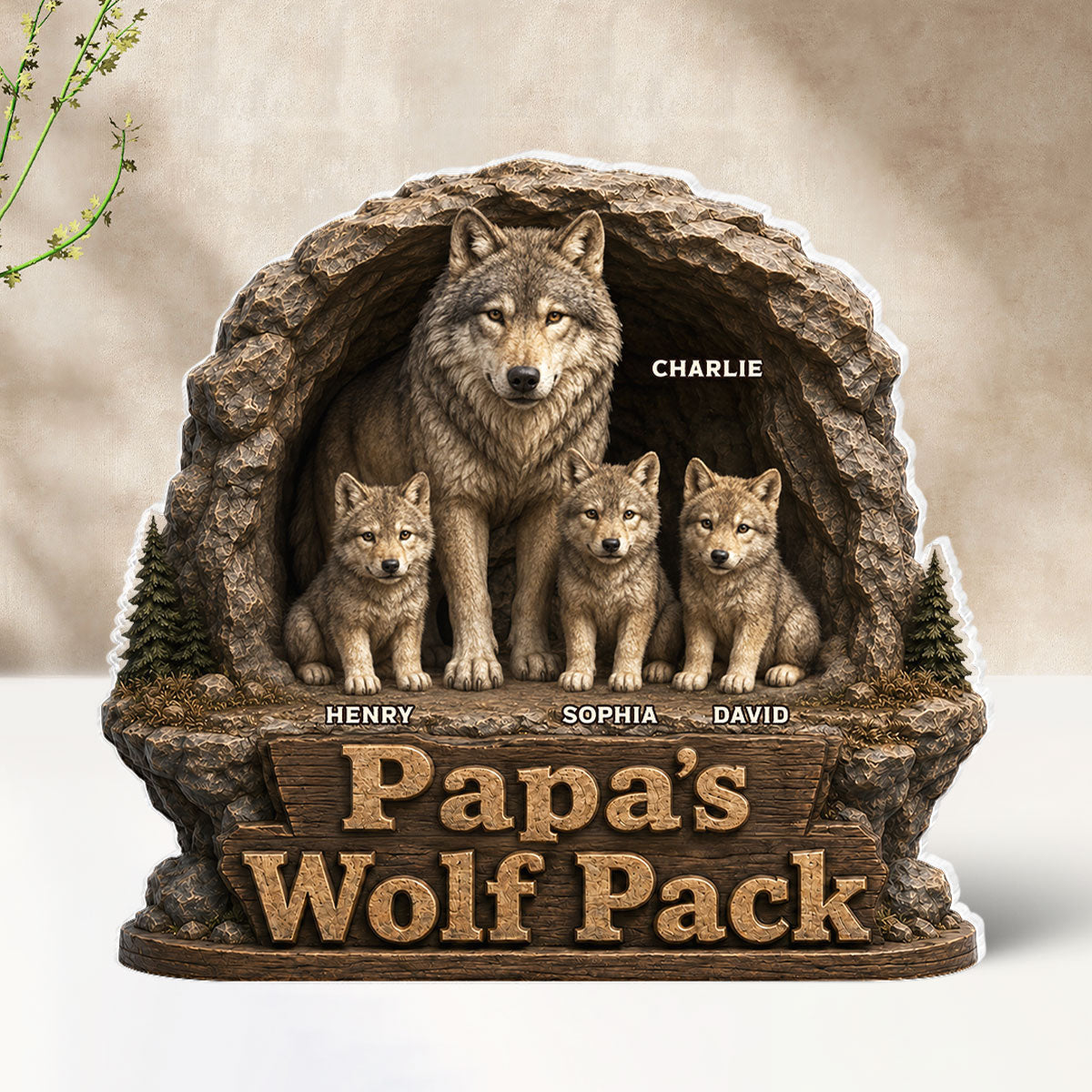 Dad Papa's Wolf Pack - Personalized Acrylic Block Plaque - Cool  Gift For Dad, Husband