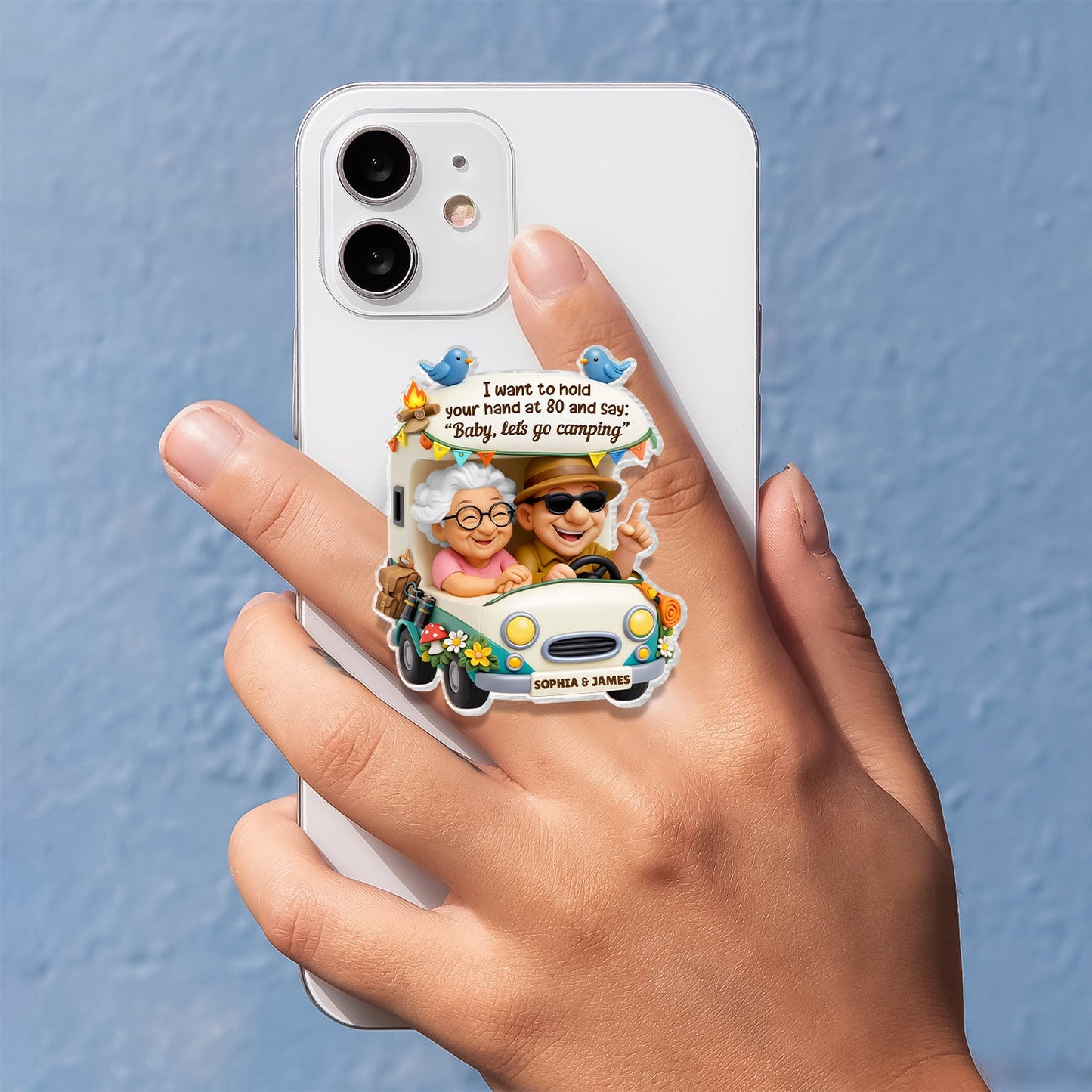 Baby Let's Go Camping Old Couple - Personalized Acrylic Magnetic Phone Grip - Anniversary, Valentine's Day Gift, Gift For Him, Gift For Her