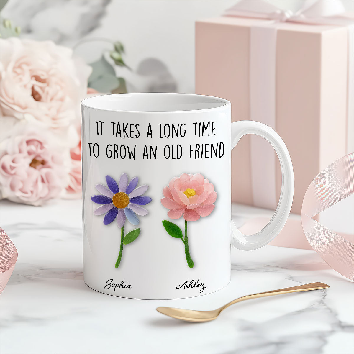 It Takes a Long Time to Grow an Old Friend, Custom Birth Month Flower - Personalized Mug - Christmas Gift for Best Friends