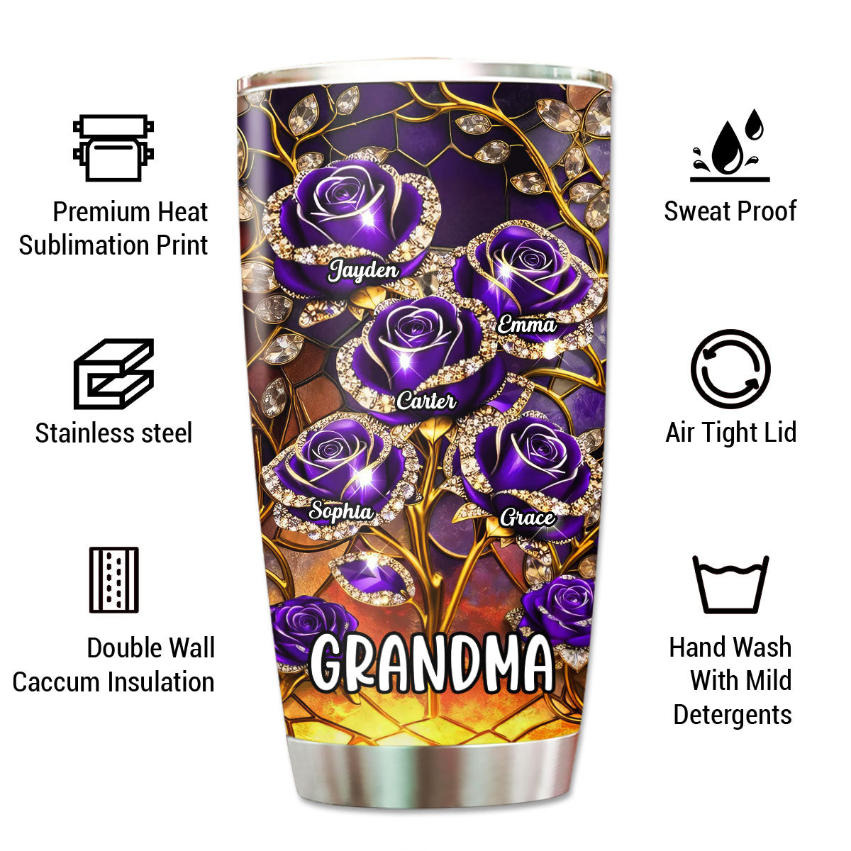Grandma Roses - Personalized Tumbler - Mother's Day Gift For Grandma