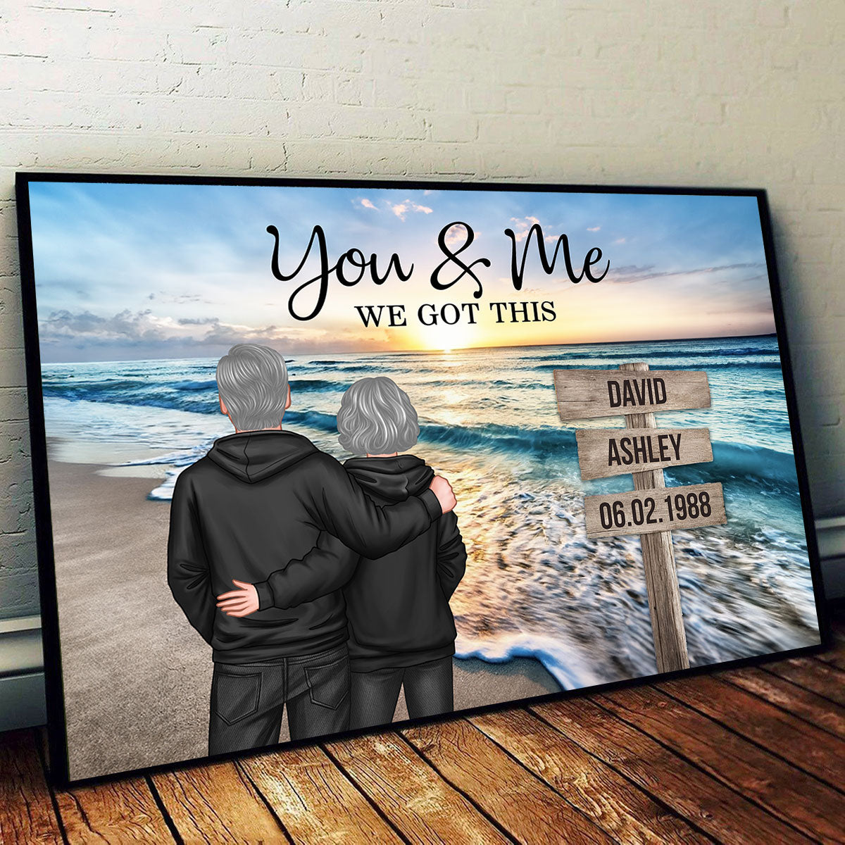 Couple Street Sign Beach Landscape - Personalized Poster - Heartfelt Couple Gift for him, for her