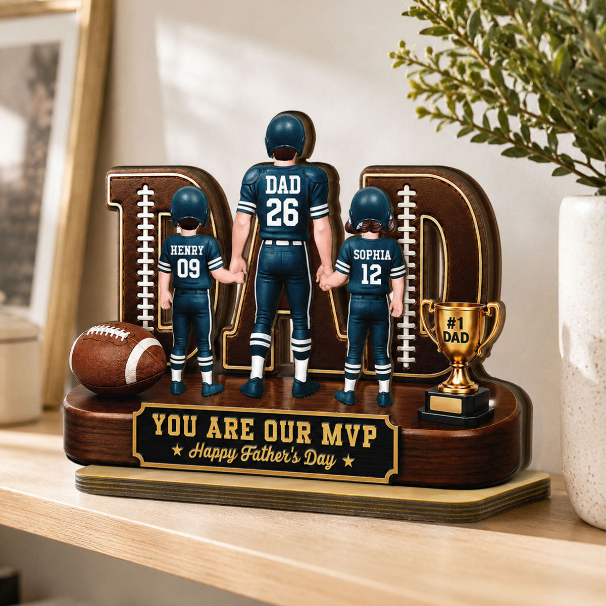American Football No 1 Dad Legend Daddy's Dream Team - Personalized 2-Layered Wooden Plaque -  Gift For Dad