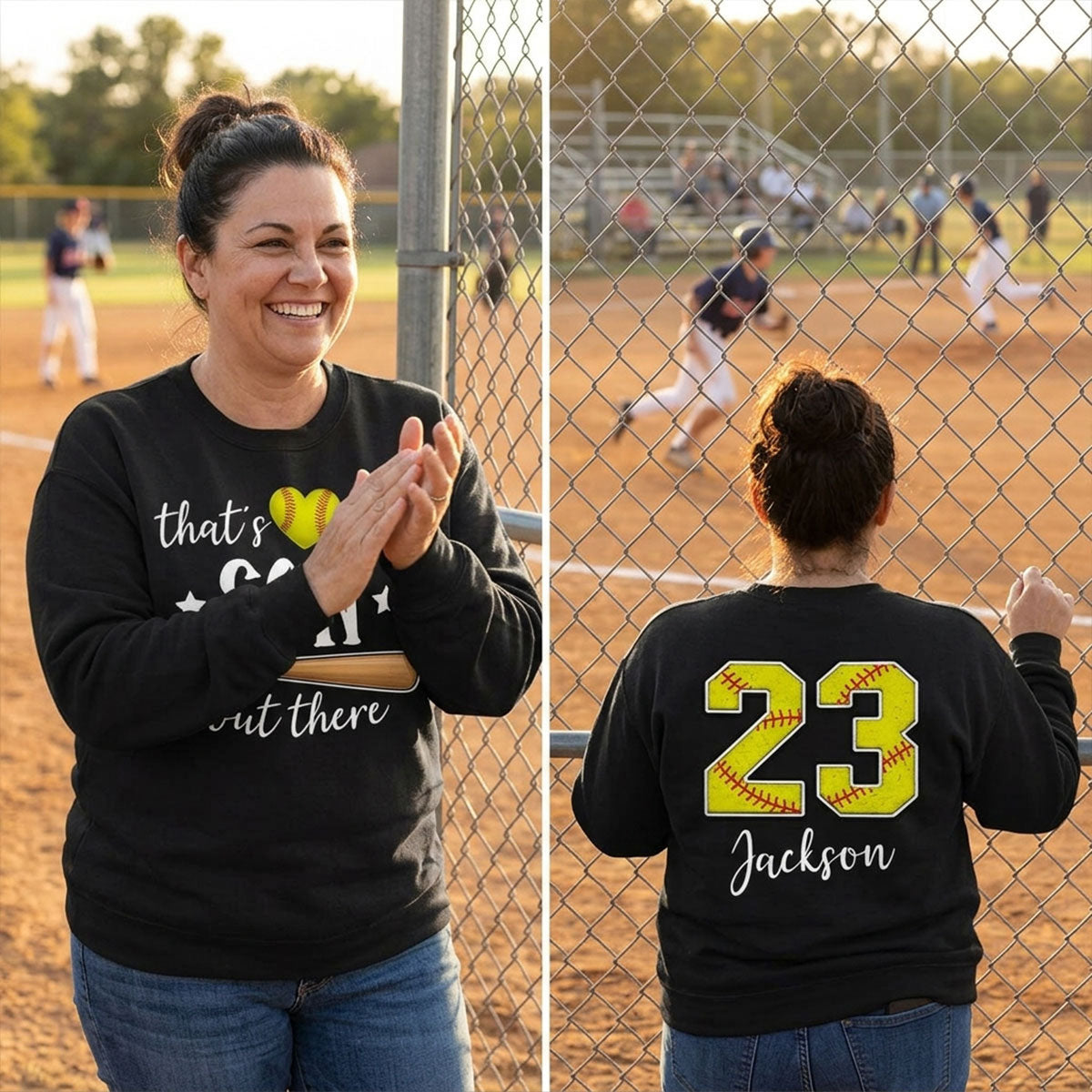 That's My Grandson Out There - Personalized Double Sided Sweatshirt - Baseball Softball Grandma Mom