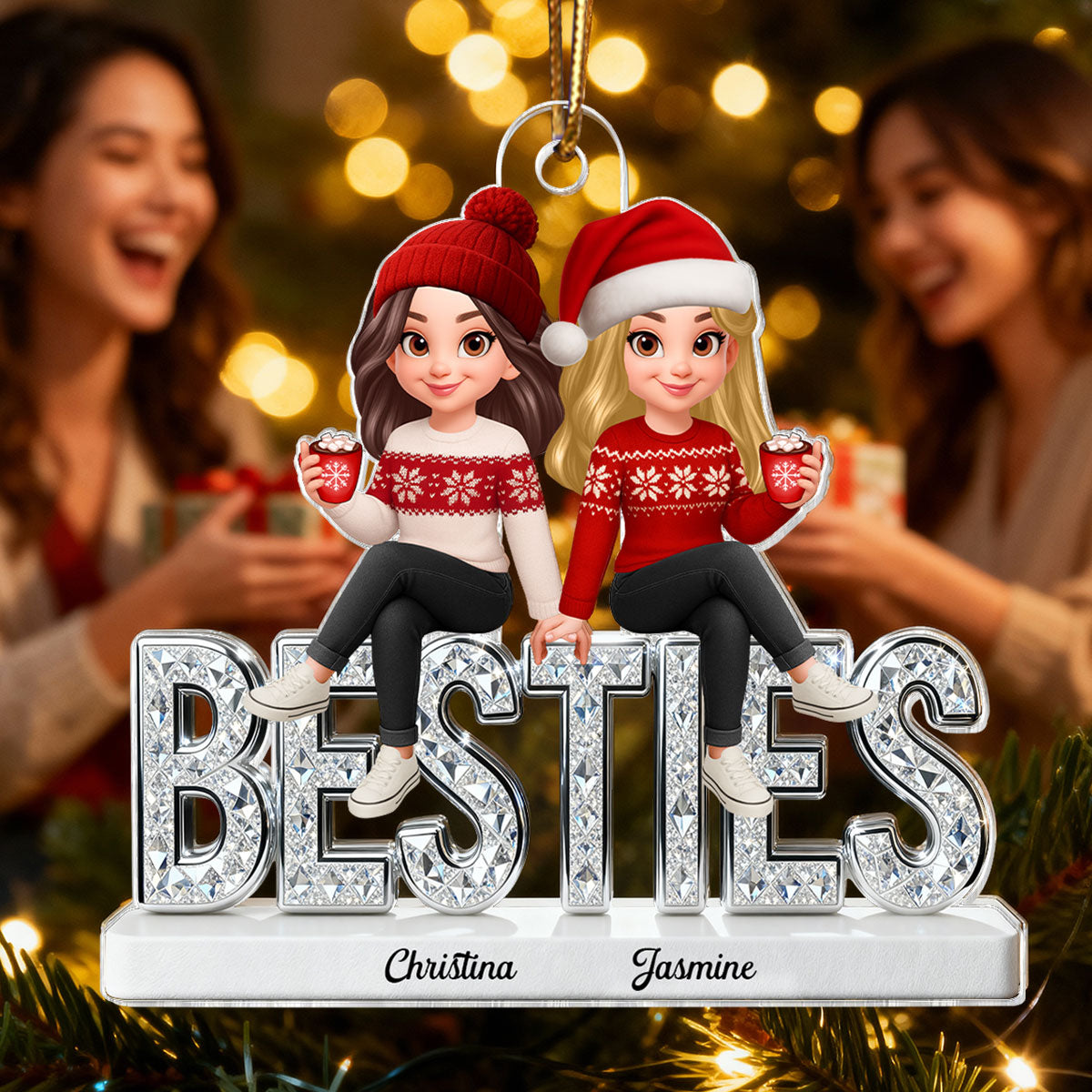 [BUY 1 GET 1 FREE] 3D Shinning Effect Besties Christmas - Personalized Acrylic Ornament - Gift For Best Friends