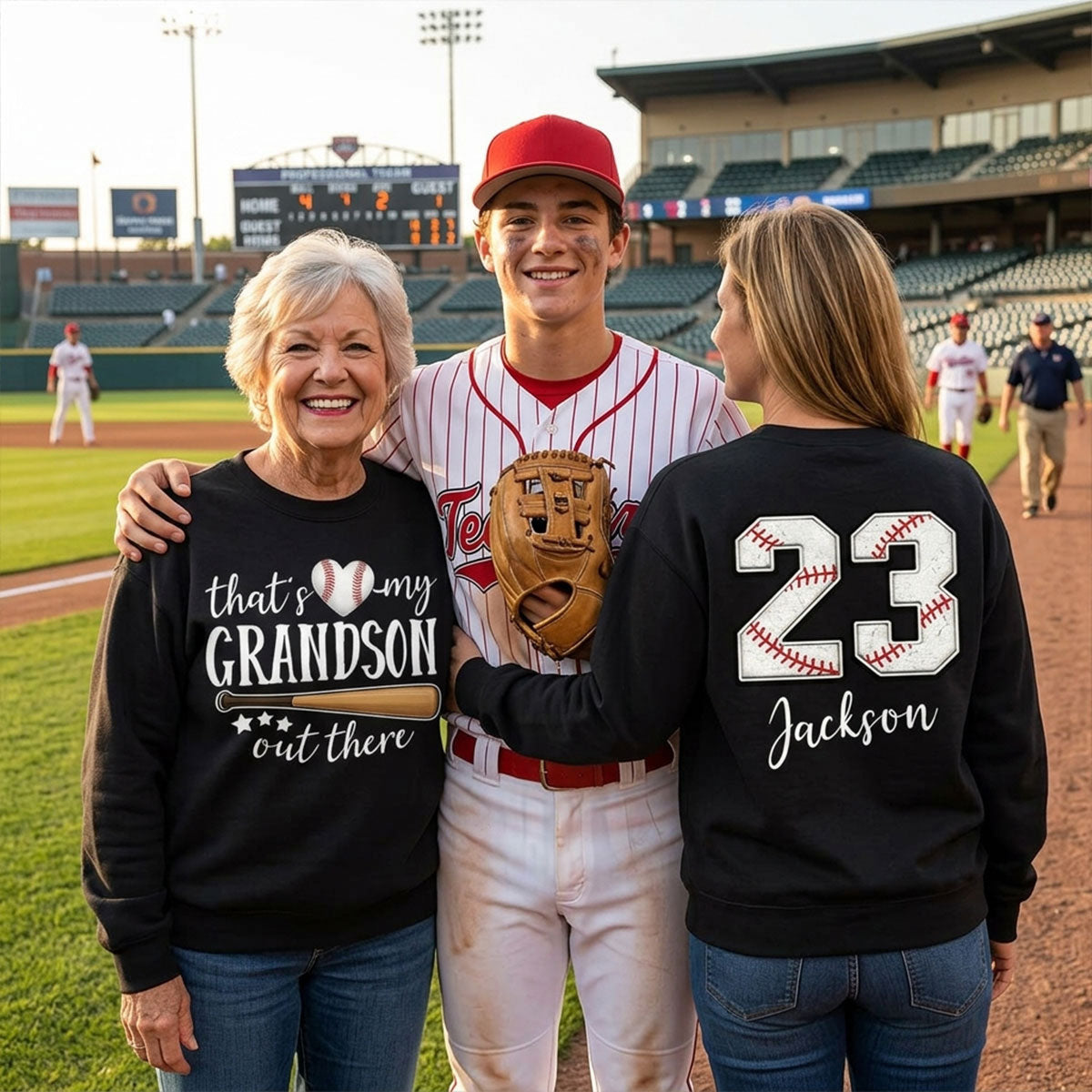 That's My Grandson Out There - Personalized Double Sided Shirt - Baseball Softball Grandma Mom