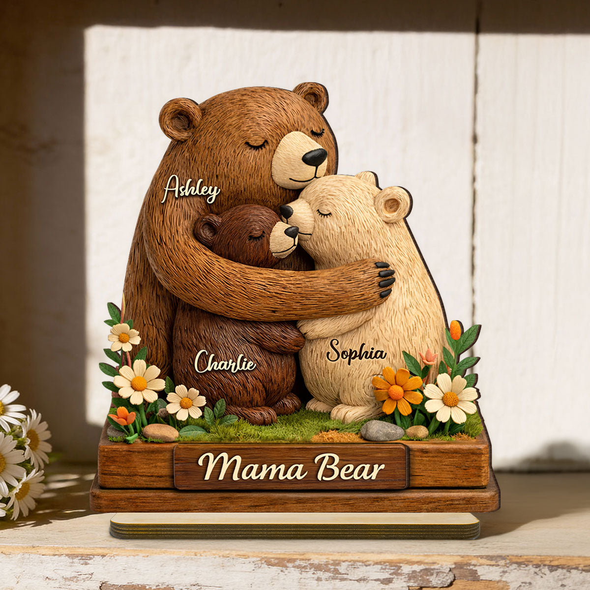 Mama Bear - Personalized 2-Layered Wooden Plaque - Sentimental Gift for Mom, Grandma