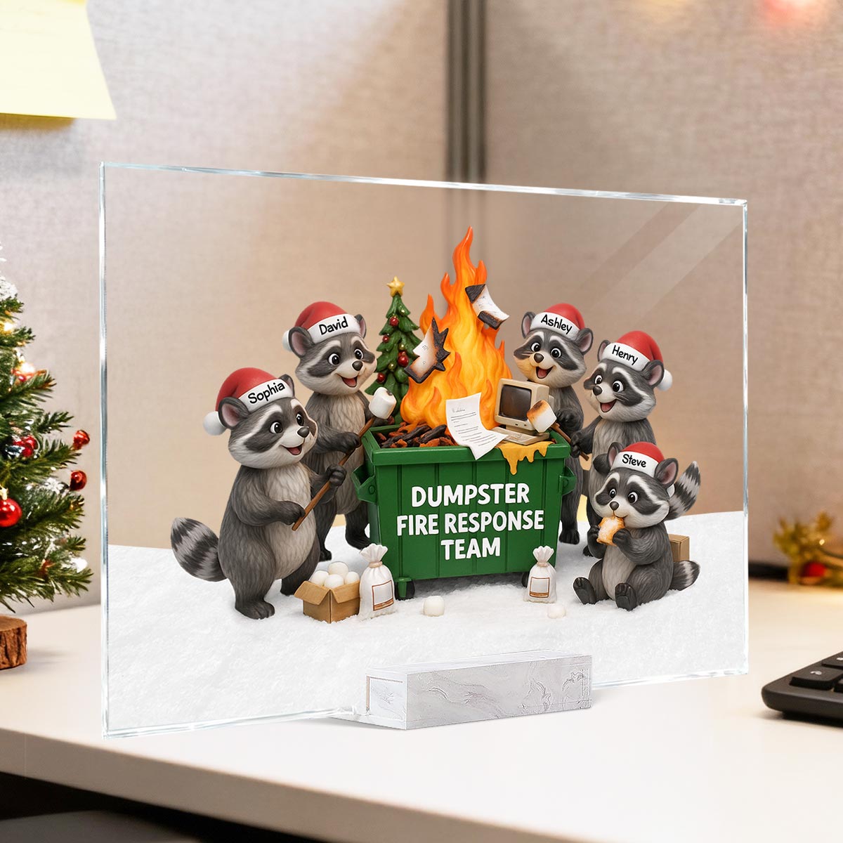 Funny Raccoon Dumpster on Fire Response Team - Personalized Acrylic Plaque - Funny Holiday Gift for Coworkers