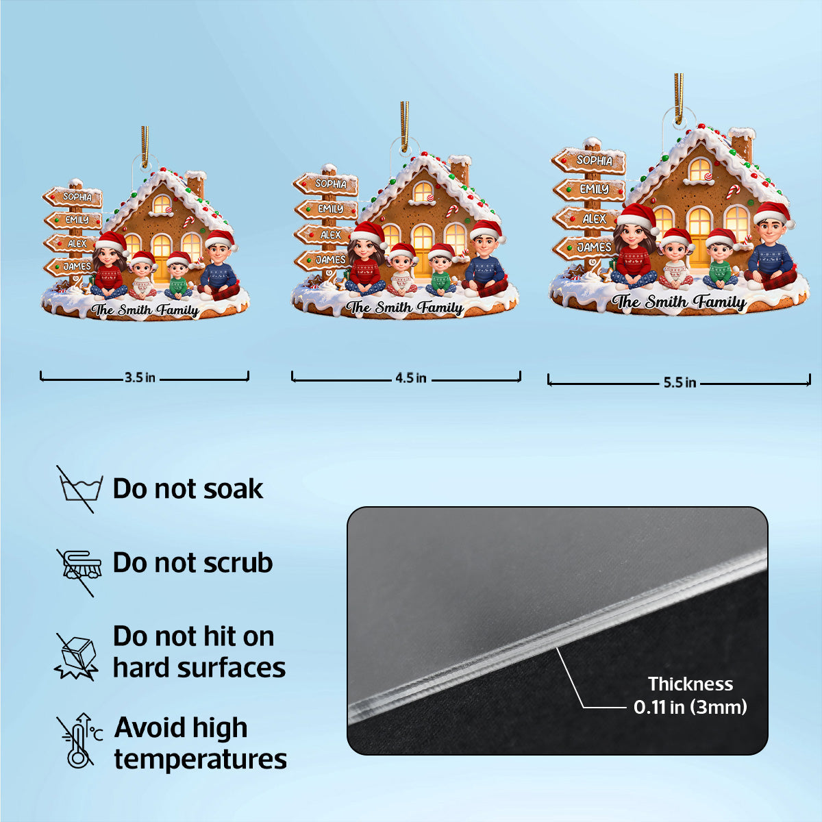 3D Effect Christmas Gingerbread Cake House Beautiful Family Together - Personalized Acrylic Ornament
